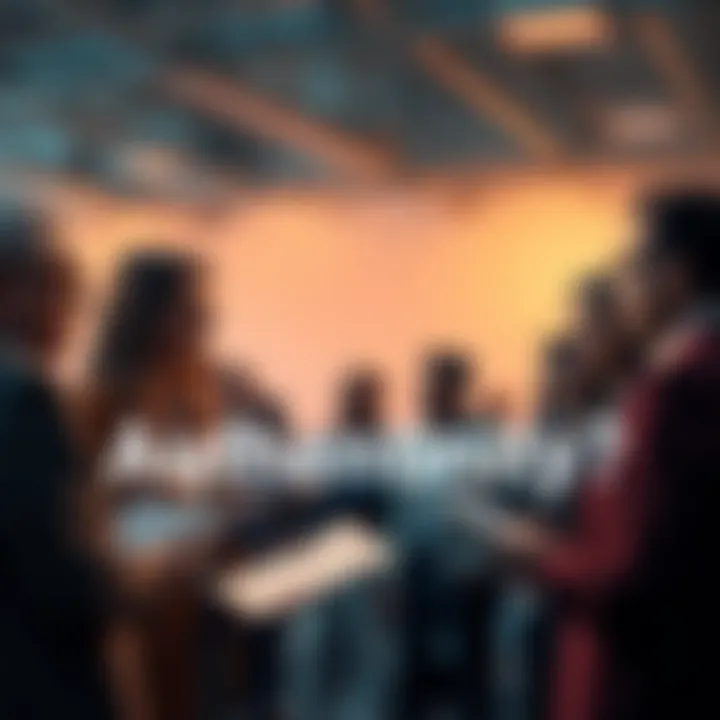 A group of people engaged in a serious conversation about authenticity, with some holding documents and others taking notes.
