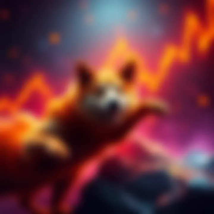 Graphic showing rising Dogecoin prices with a cryptocurrency chart in the background