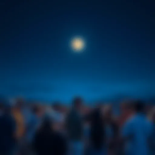 A gathering of 134 people discussing Dogecoin under a clear night sky with a full moon