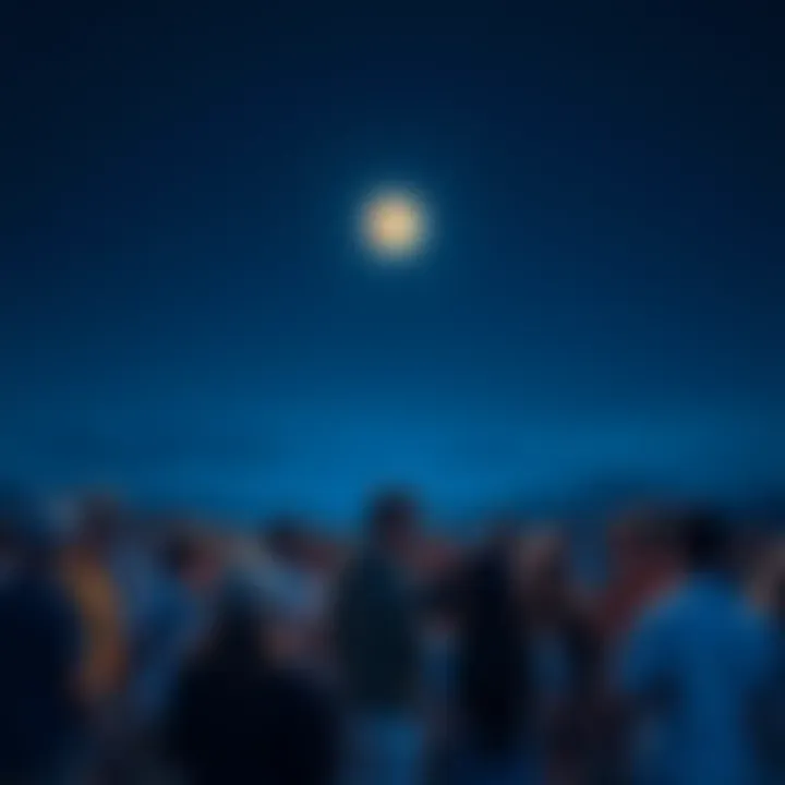 A gathering of 134 people discussing Dogecoin under a clear night sky with a full moon