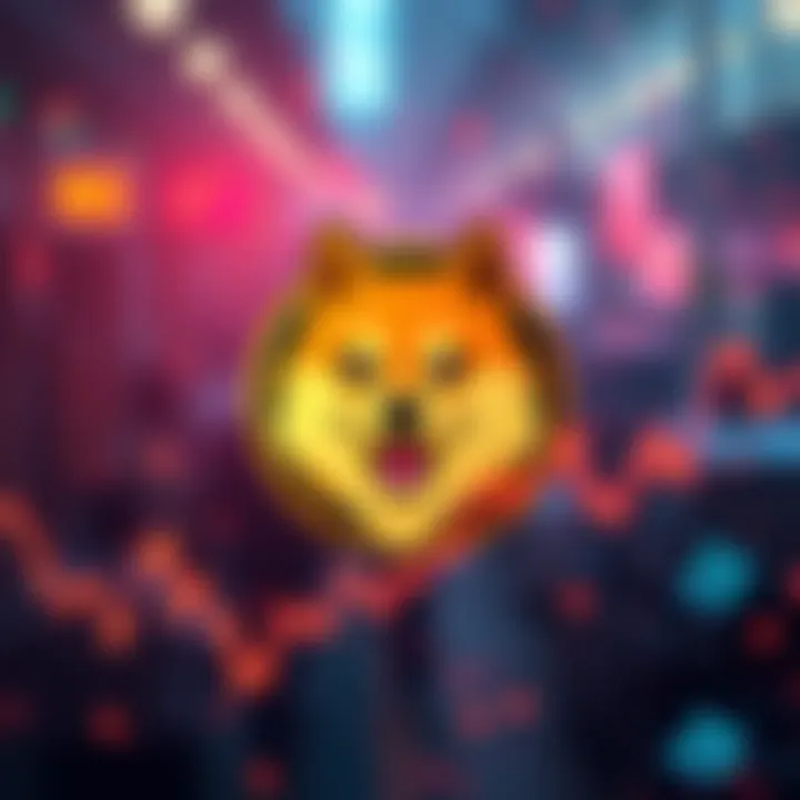 A graphic showing the Dogecoin logo with price fluctuations between .15 and .25, symbolizing market uncertainty.