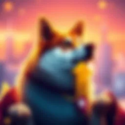 Dogecoin logo with upward arrow symbolizing potential value spike