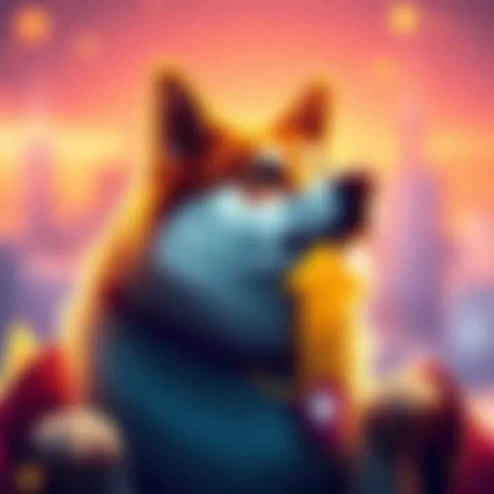 Dogecoin logo with upward arrow symbolizing potential value spike