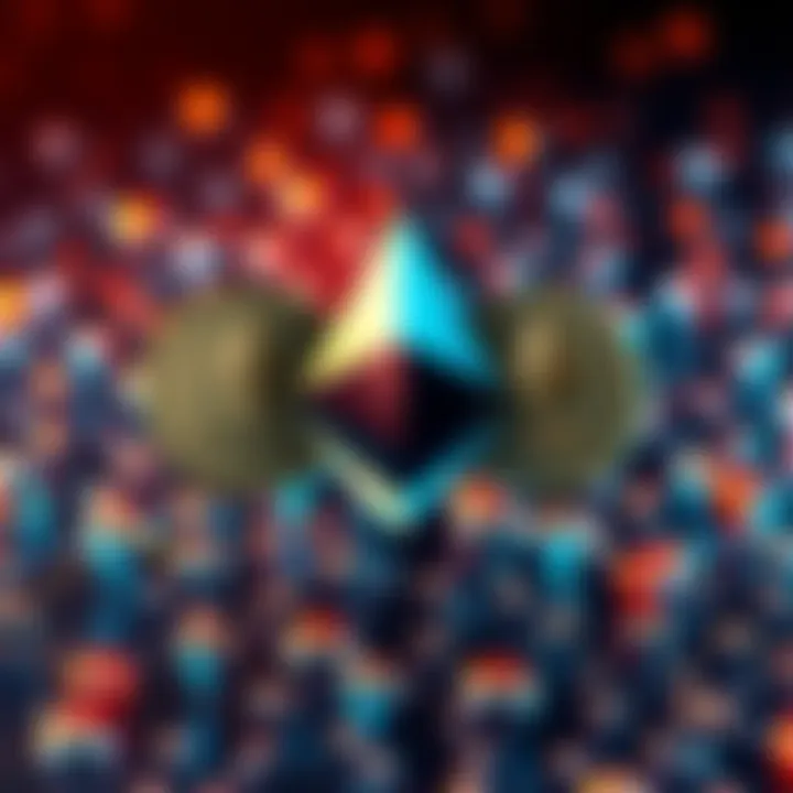 Dogecoin and XRP logos integrated into Ethereum background