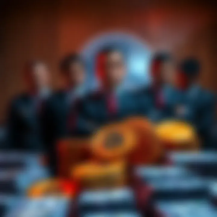 DOJ Bitcoin Seizure Department of Justice officials overseeing the seizure of Bitcoin linked to a scam in Cambodia, with digital currency symbols and stacks of cash visible