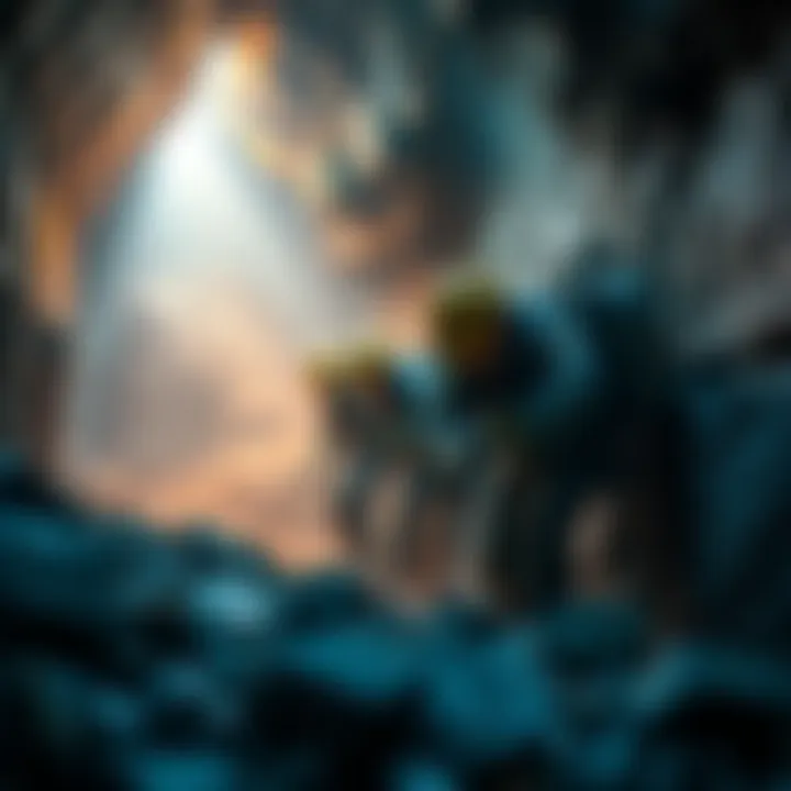 A group of early miners actively extracting minerals from a mine, showcasing teamwork and quick decision-making in the mining industry.