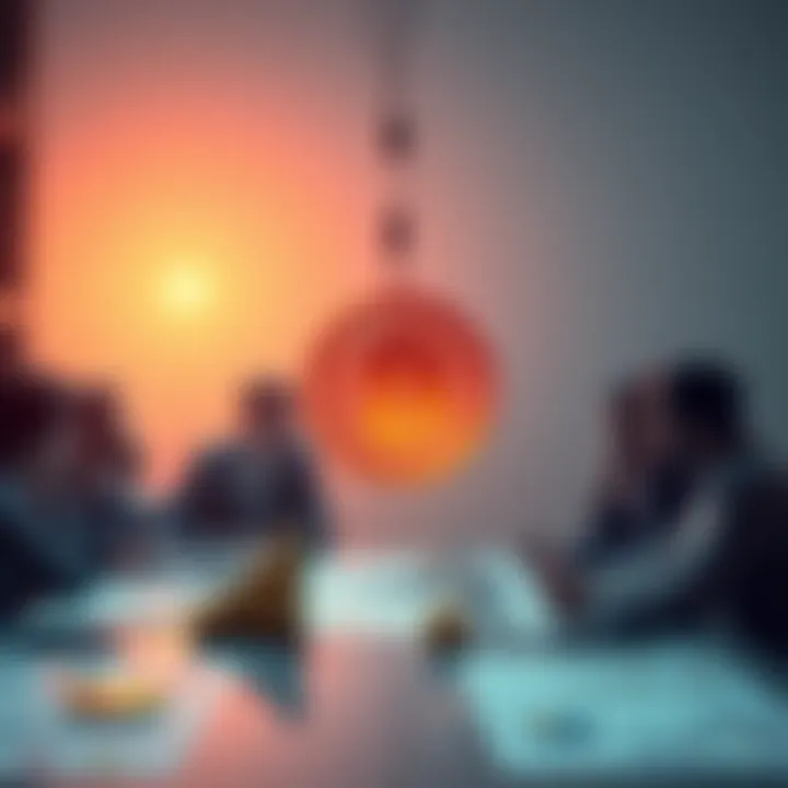 A group of people discussing strategies for investing in Pi cryptocurrency, with charts and graphs on a table, symbolizing growth and opportunity.