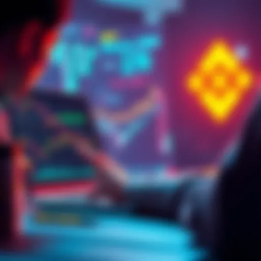 A person looking at Binance on a laptop with financial graphs and charts displayed, considering investment strategies
