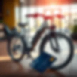 An e-bike parked next to a credit card on a wooden surface, symbolizing a purchase transaction, highlighting payment options.