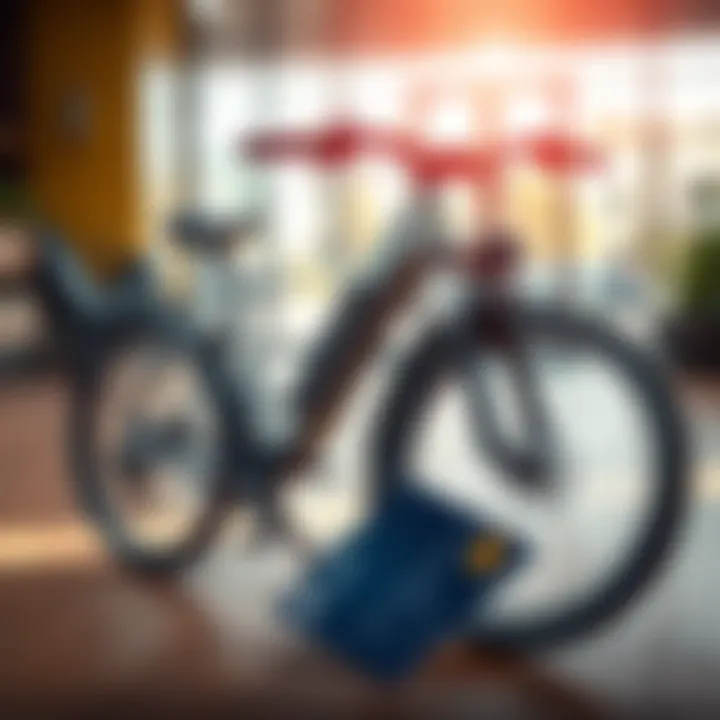 An e-bike parked next to a credit card on a wooden surface, symbolizing a purchase transaction, highlighting payment options.