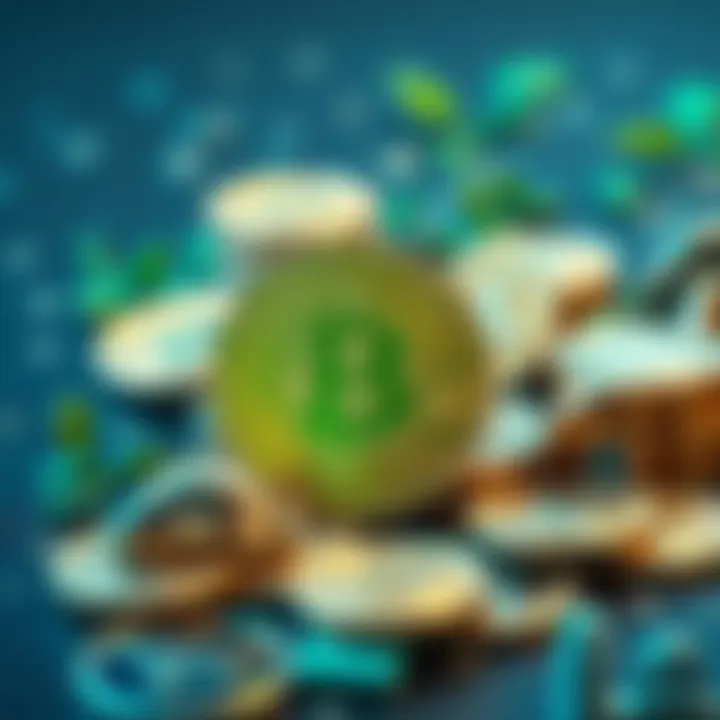 A display of simple and eco-friendly cryptocurrency coins with green elements, symbolizing sustainability and efficiency in finance.