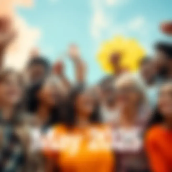 A group of diverse people celebrating positive changes in their lives, with bright colors and uplifting expressions; a sense of community and hope in the air.