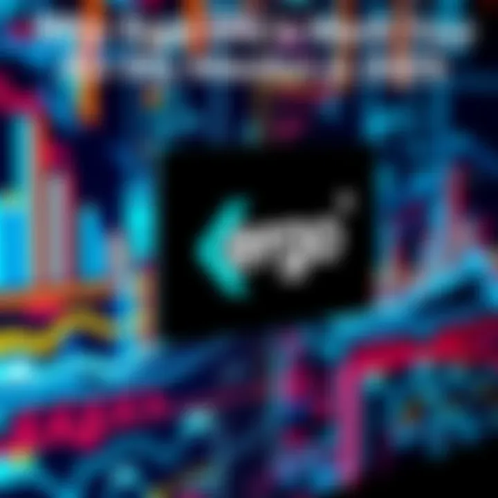 A digital display showing the Ergo logo with a background of blockchain graphics and cryptocurrencies