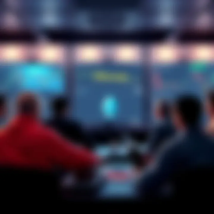 A group of people discussing Ethereum in an online forum setting, with charts and currency symbols displayed on their screens.