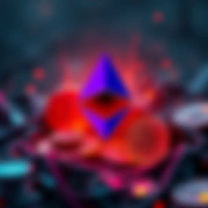 A visual representation of Ethereum's daily gas usage hitting a new high with multiple transactions and activities surrounding blockchain technology.