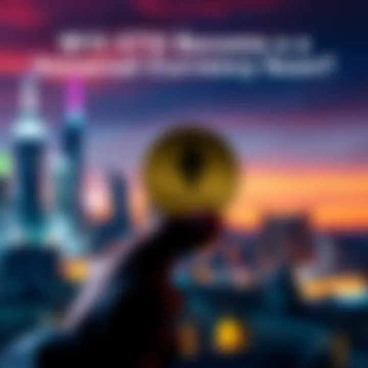 A person holding an Ethereum coin with a city skyline in the background, symbolizing the use of cryptocurrency in everyday life.