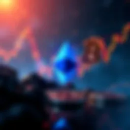 A depiction of Ethereum symbol against a backdrop of a collapsing Bitcoin graph, highlighting resilience in the crypto market.