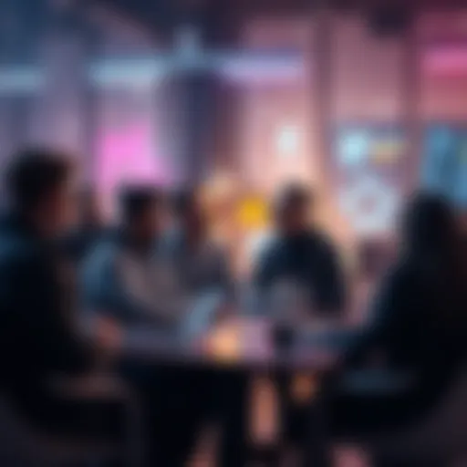 A group of developers sharing project ideas and discussing collaboration in a tech community setting