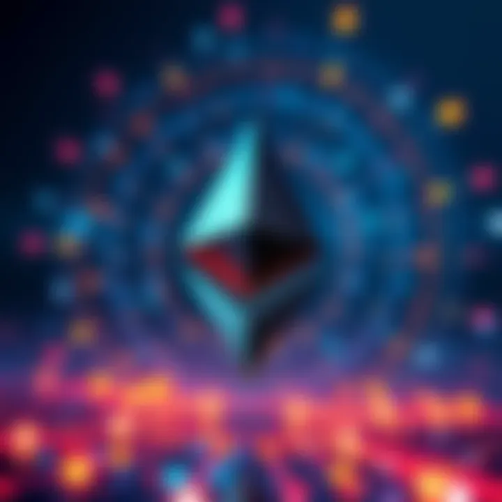 Ethereum logo with digital background The Ethereum logo surrounded by a digital design representing innovation in cryptocurrency in 2025