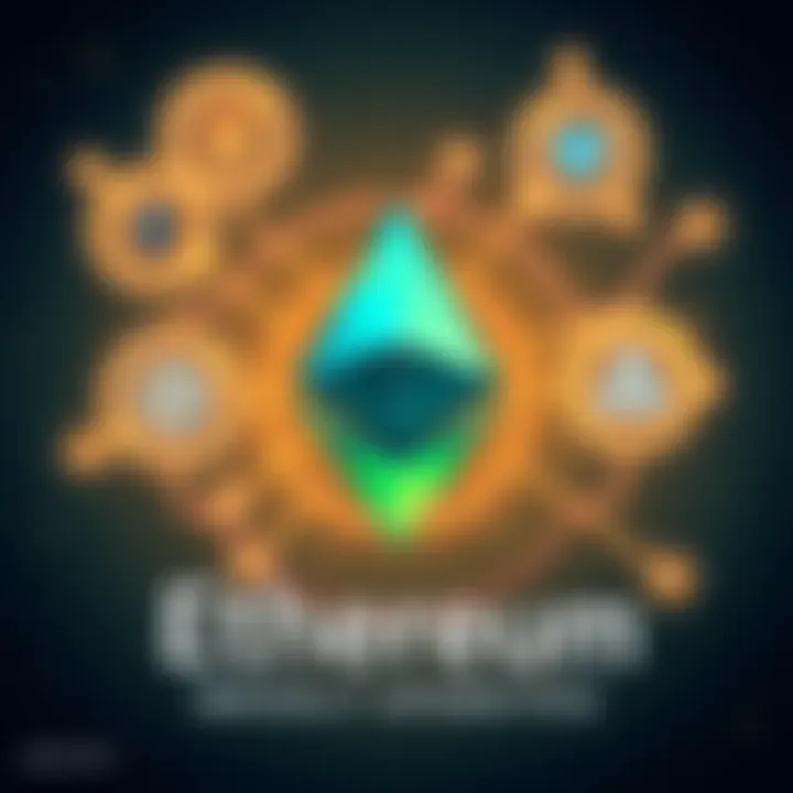 Illustration showing Ethereum logo with symbols representing upgrades and improvements, including Layer 2 technology and EIPs.