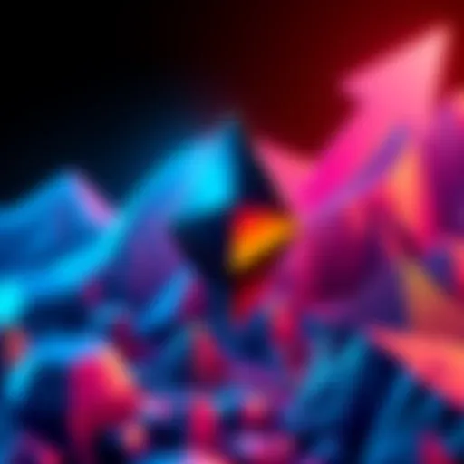 An illustration of the Ethereum logo surrounded by an upward arrow symbolizing growth and scalability.