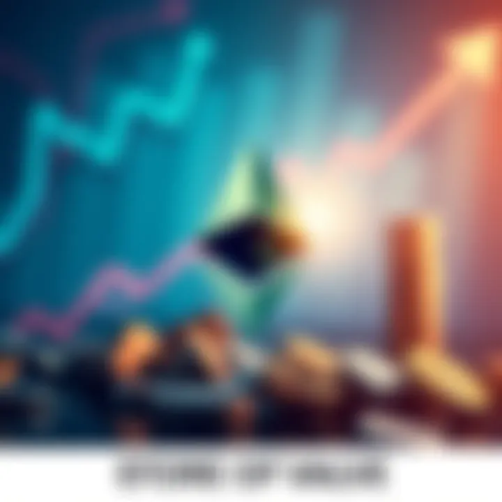 A graphic illustration of Ethereum's logo with a background showing financial growth, symbolizing its status as a top institutional investment.