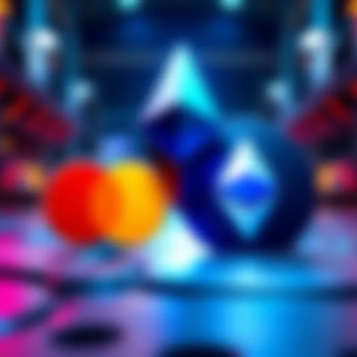 Illustration showing Ethereum logo overtaking Mastercard logo, symbolizing market cap shift