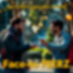 Two people exchanging cryptocurrency in a casual outdoor setting, showcasing a face-to-face trade without any middleman.