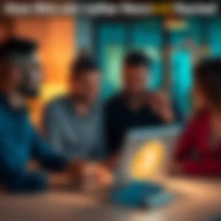 Family Business Using Bitcoin A family discussing payroll options with a laptop displaying Bitcoin logo and Deel interface