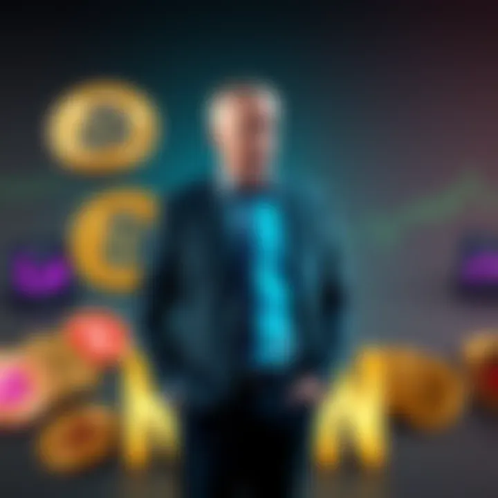 Nigel Farage stands in front of cryptocurrency symbols, reflecting on potential impact to the UK economy.