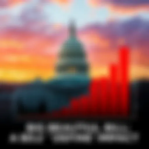 A graphic showing a rising chart representing the increasing federal deficit with a backdrop of the U.S. Capitol building, symbolizing economic challenges.