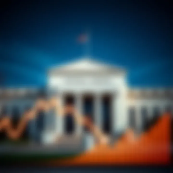 The Federal Reserve building with financial graphs showing a downward trend, symbolizing expected interest rate cuts.