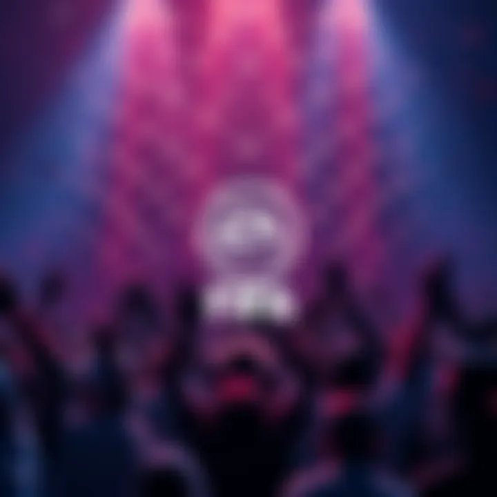 FIFA logo with blockchain symbols and fans celebrating
