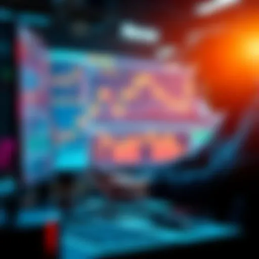 A trader analyzing graphs and charts with symbols of leverage and finance concepts.