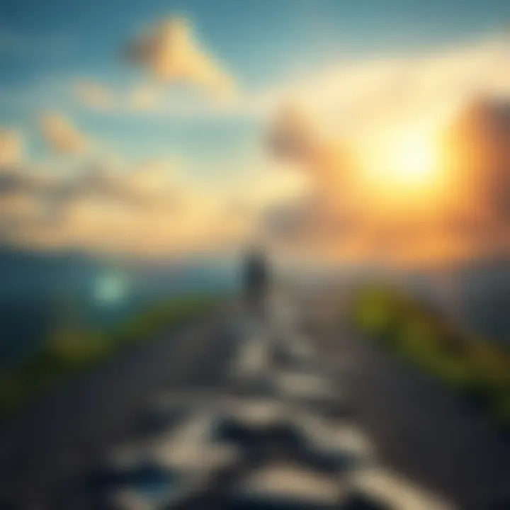 A person standing on a path leading towards a bright horizon, symbolizing the journey to financial independence.