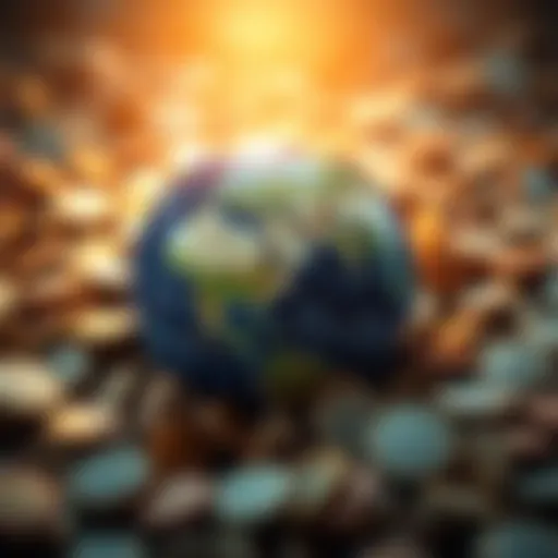 A globe surrounded by coins representing financial investment and climate initiatives