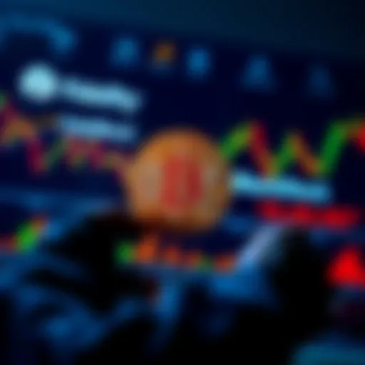 A person analyzing Bitcoin charts with logos of Fidelity and BlackRock in the background