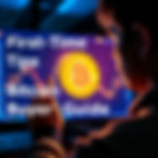 A person looking at a Bitcoin graphic on a screen, considering their first purchase