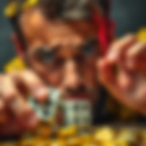 A person looking at a dice with a worried expression, symbolizing the unpredictability of luck and fortune.