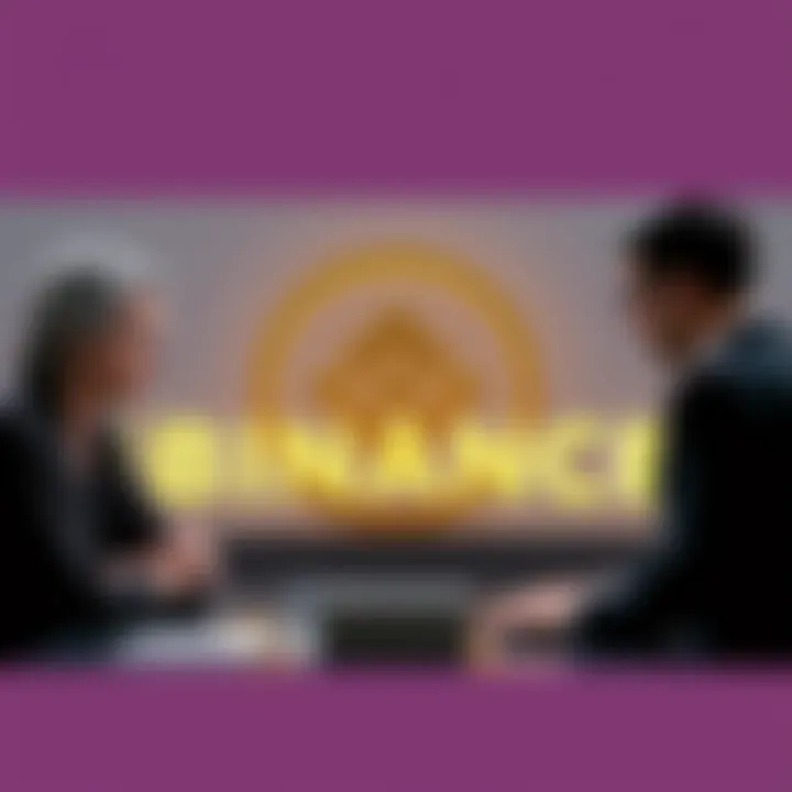 France Takes Action Against Binance French government officials discussing cryptocurrency regulation in front of a Binance logo