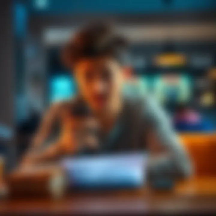 A concerned friend looking for help while sitting at a table with a phone in hand, expressing worry and need for advice.
