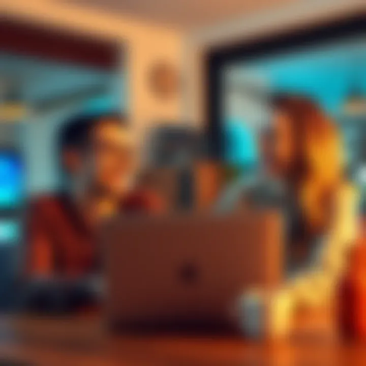 Two friends having a video call on a laptop, smiling and enjoying their conversation