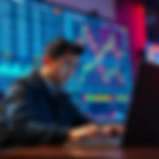A person shows frustration while looking at cryptocurrency charts on a laptop, expressing disappointment with a crypto exchange