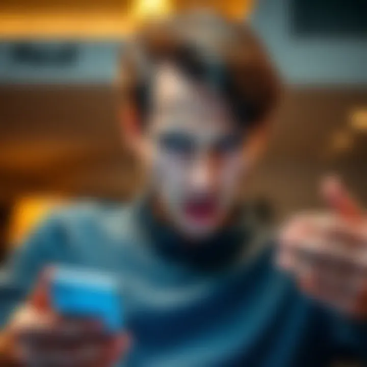 A person looks upset while trying to cancel a subscription on their phone, showing clear frustration