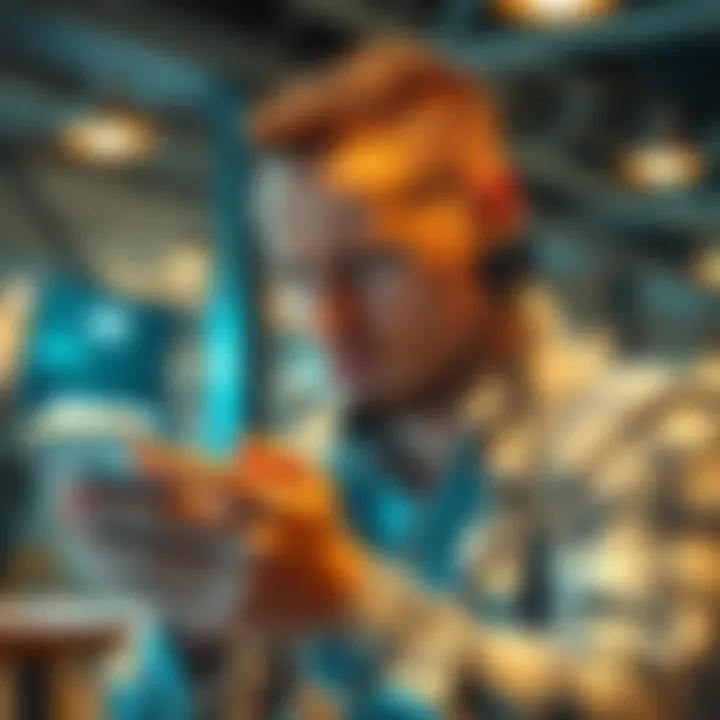 A person looking frustrated while using a smartphone with a banking app, showing signs of dissatisfaction