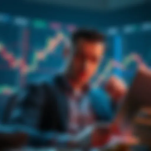 An investor frustrated by falling cryptocurrency prices, staring at charts showing market declines, contemplating withdrawal of funds.