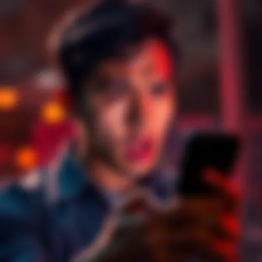 Individual looking frustrated while using a smartphone, showing a cryptocurrency trading app screen with error messages