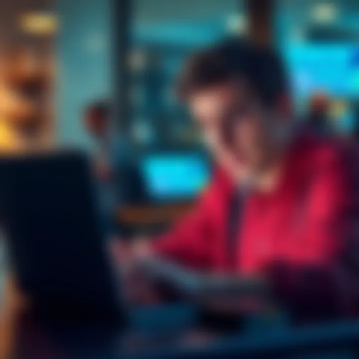 A frustrated person looking at their laptop screen while checking PayPal payments, showing a long delay in transactions