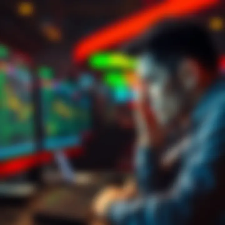 A person showing frustration while looking at computer screen displaying trading platform errors
