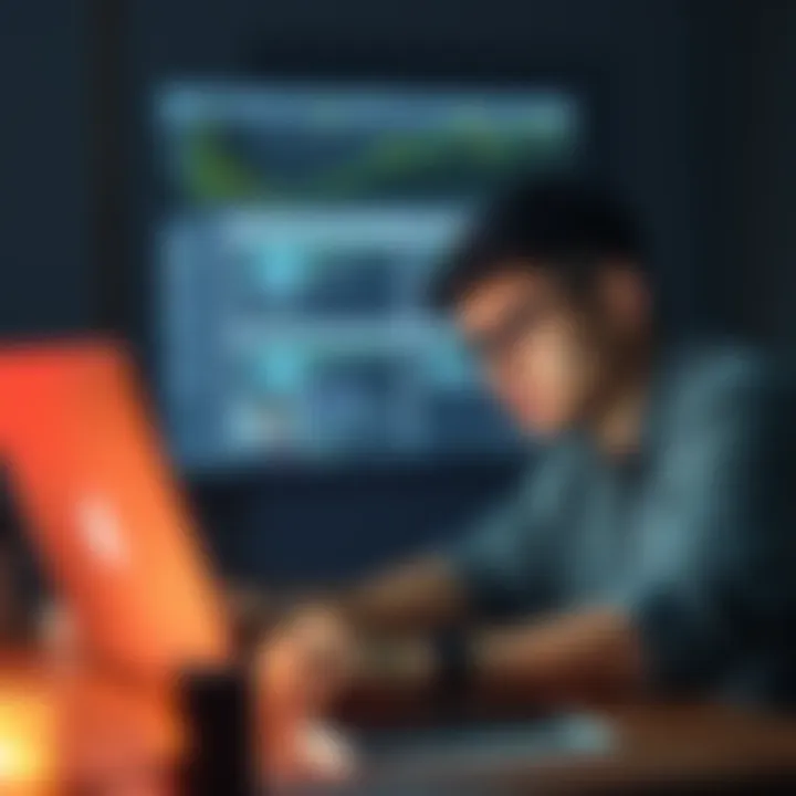A frustrated person sitting at a desk, looking at a laptop with a confused expression while trying to buy Monero with minimal KYC requirements